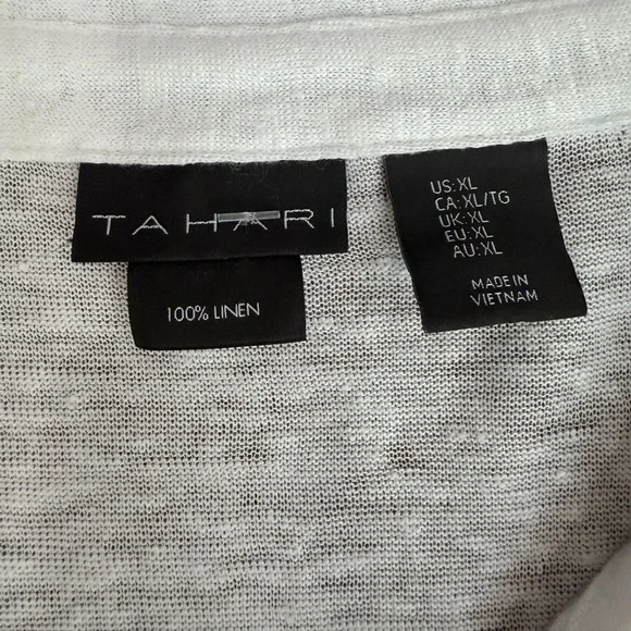 Tahari Women's White 100% Linen Button Down Collared Shirt Sz XL - Picture 2 of 6
